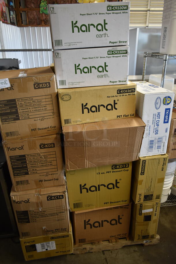 PALLET LOT of 22 Boxes of Various Paper Products Including Plastic Lids and Straws. 22 Times Your Bid! - Image 1 of 4