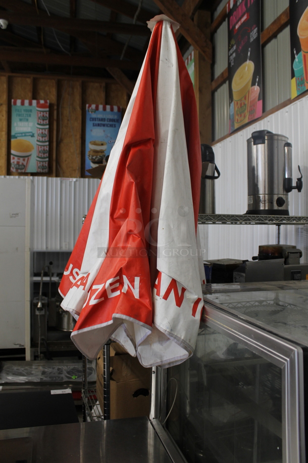 C. Nelson BDC-8 Stainless Steel Commercial Ice Cream Freezer Cart w/ Red and White Umbrella on Casters. 115 Volts, 1 Phase. Tested and Working! - Image 4 of 7