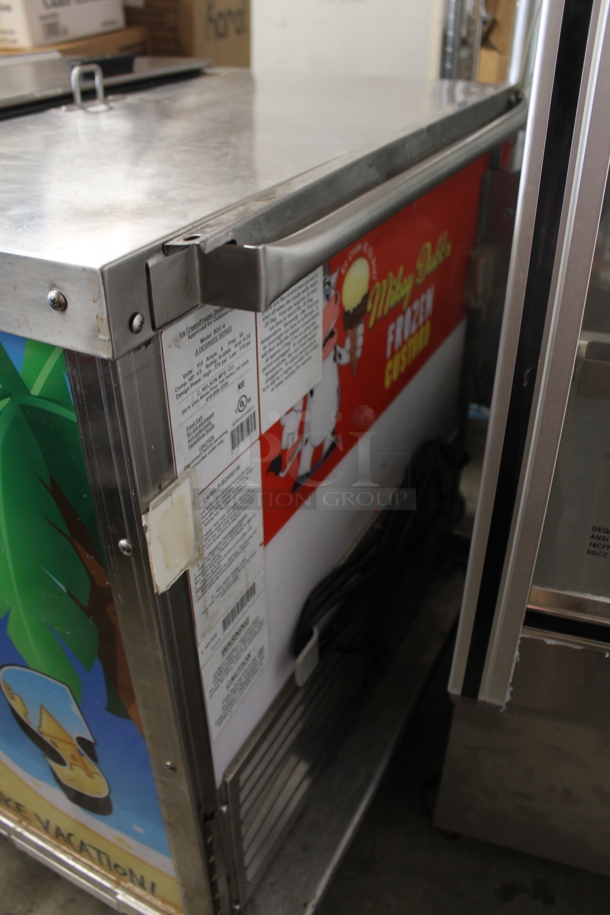 C. Nelson BDC-8 Stainless Steel Commercial Ice Cream Freezer Cart w/ Red and White Umbrella on Casters. 115 Volts, 1 Phase. Tested and Working! - Image 7 of 7