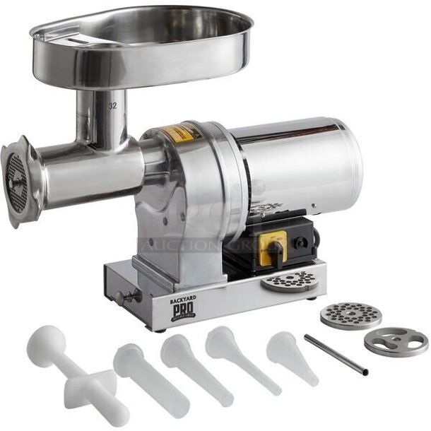 BRAND NEW SCRATCH AND DENT! 2023 Backyard Pro 52023206 Stainless Steel Commercial Countertop Meat Grinder. Stock Picture Used as Gallery. Tested and Working! - Image 1 of 10