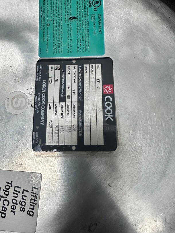 New Loren Cook Commercial Grease System Exhaust Fan Working  - Image 4 of 7