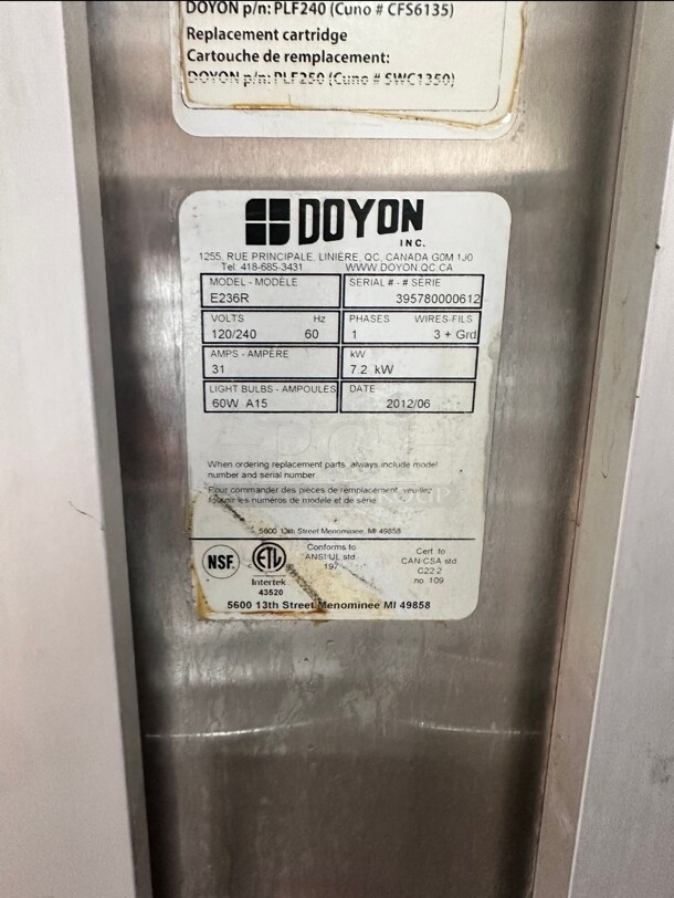New Doyon E236R Roll-In Proofer For 2 Single Racks, 2 Sections, 120 220v/1ph Working  - Image 4 of 6