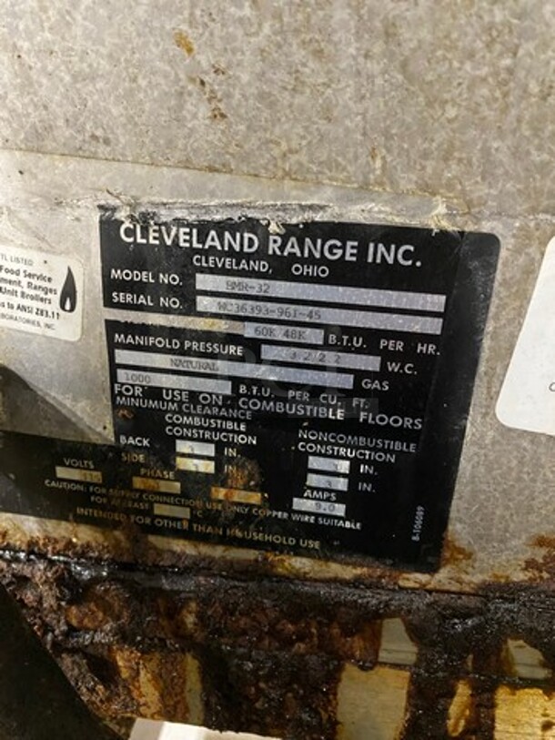 NICE! Cleveland Commercial Natural Gas Powered Rotisserie Convection Oven! All Stainless Steel! WORKING WHEN REMOVED! Model: BMR32 SN: WC3639396I45 - Image 5 of 9