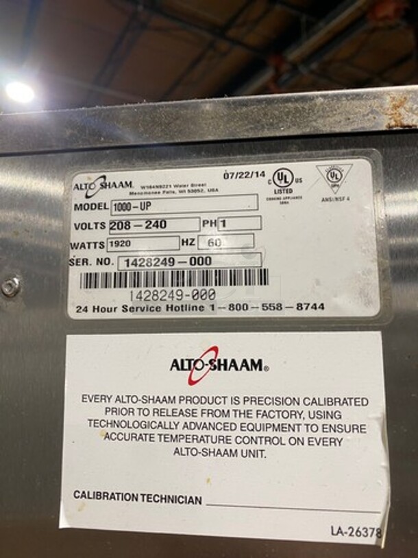 Alto Shaam Commercial Heated Holding Cabinet/ Food Warmer! All Stainless Steel! On Casters! WORKING WHEN REMOVED! Model: 1000UP SN: 1428249000 208/240V 60HZ 1 Phase - Image 8 of 9