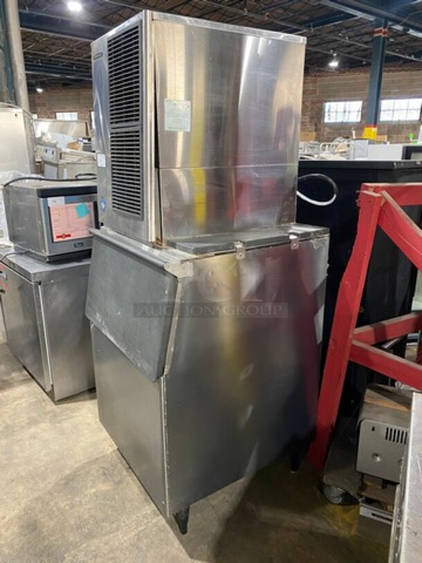 Hoshizaki Commercial Ice Maker Machine! With Commercial Ice Bin! All Stainless Steel! On Legs! WORKING WHEN REMOVED! Model: KM515MAH SN: C10951G 115/120V 60HZ 1 Phase - Image 3 of 7