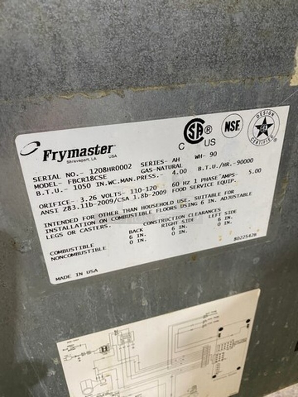 Frymaster Commercial Natural Gas Powered Commercial Pasta Cooker/Rethermalizer! With Backsplash! All Stainless Steel! WORKING WHEN REMOVED! Model: FBCR18CSE SN: 1208HR0002 - Image 9 of 10