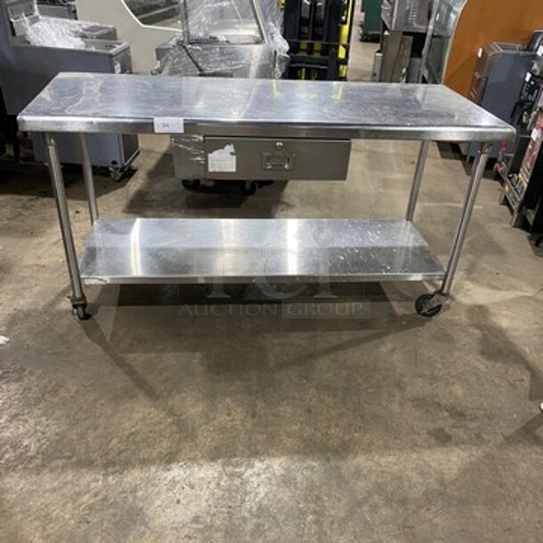 Solid Stainless Steel Work Top/ Prep Table! With Single Drawer! With Storage Space Underneath! On Casters! - Image 1 of 9