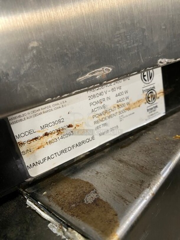 2018 Menumaster Commercial Countertop Microwave Oven! All Stainless Steel! WORKING WHEN REMOVED! Model: MRC30S2 SN: 1803140293 208/240V - Image 6 of 7