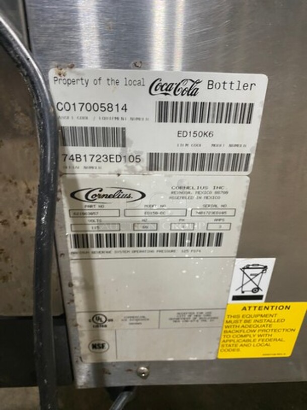 Cornelius Commercial 6 Spout And Ice Dispenser Beverage System! Model: ED150BC SN: 74B1723ED105 115V 60HZ 1 Phase - Image 8 of 9