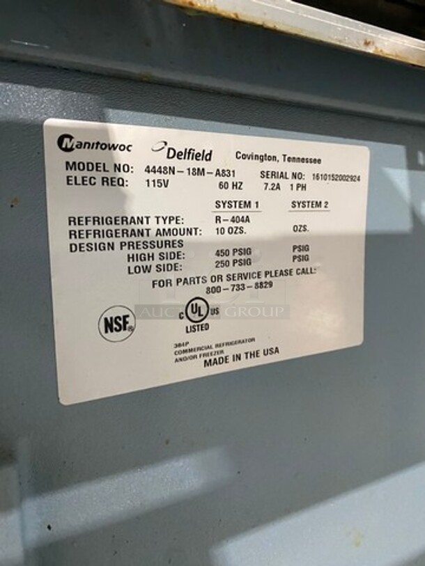 Delfield Manitowoc Commercial Refrigerated Sandwich Prep Table! With Commercial Cutting Board! With 2 Door Storage Space Underneath! All Stainless Steel! WORKING WHEN REMOVED! Model: 4448N18MA831 SN: 1610152002924 115V 60HZ 1 Phase - Image 8 of 9