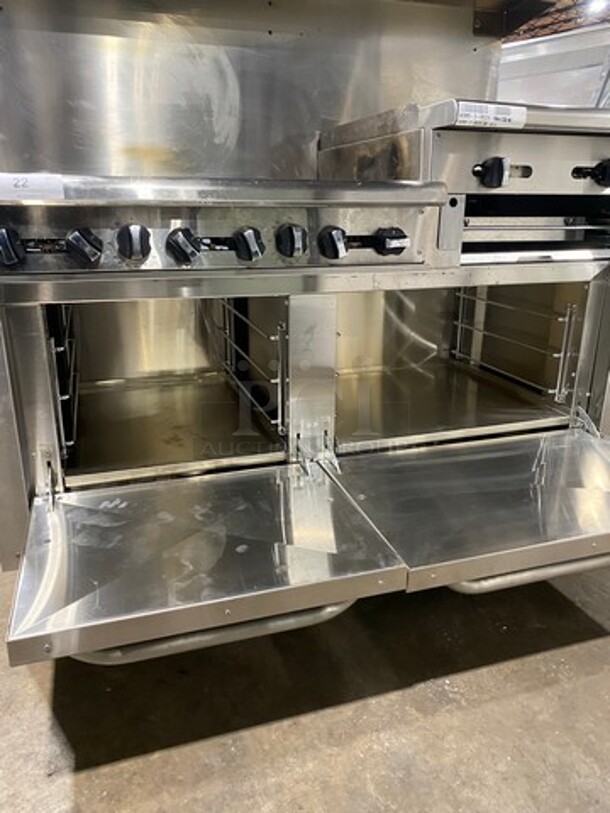 WOW! LIke New! Late Model! 2023 Asber Commercial Natural Gas Powered 6 Burner Stove With Right Side Flat Griddle! Griddle Has Side Splashes! With Raised Back Splash And Salamander Shelf! With 2 Oven Underneath! All Stainless Steel! On Casters! Model: AEMR2RG24B660HNG SN: 8102666523! Working When Removed! - Image 8 of 12