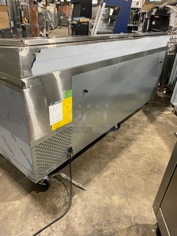 LATE MODEL! 2023 Asber Commercial Refrigerated Pizza Prep Table! With Commercial Cutting Board! With 3 Door Underneath Storage Space! All Stainless Steel! On Casters! Model: APTP93HC SN: 8102860761 115V 1 Phase! Working When Removed! - Image 3 of 10