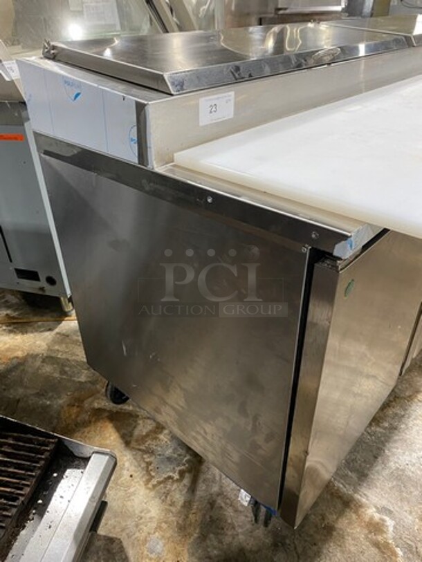 LATE MODEL! 2023 Asber Commercial Refrigerated Pizza Prep Table! With Commercial Cutting Board! With 3 Door Underneath Storage Space! All Stainless Steel! On Casters! Model: APTP93HC SN: 8102860761 115V 1 Phase! Working When Removed! - Image 4 of 10