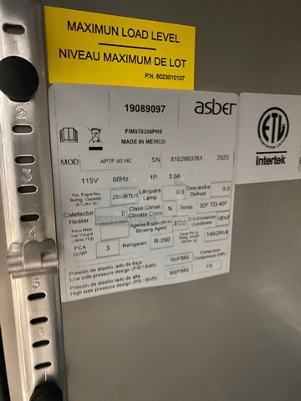 LATE MODEL! 2023 Asber Commercial Refrigerated Pizza Prep Table! With Commercial Cutting Board! With 3 Door Underneath Storage Space! All Stainless Steel! On Casters! Model: APTP93HC SN: 8102860761 115V 1 Phase! Working When Removed! - Image 7 of 10
