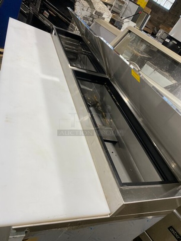 LATE MODEL! 2023 Asber Commercial Refrigerated Pizza Prep Table! With Commercial Cutting Board! With 3 Door Underneath Storage Space! All Stainless Steel! On Casters! Model: APTP93HC SN: 8102860761 115V 1 Phase! Working When Removed! - Image 8 of 10