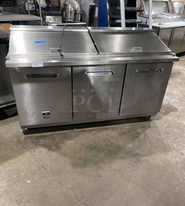 LATE MODEL! Kelvinator Commercial Refrigerated Sandwich Prep Table! With 3 Door Storage Space Underneath! All Stainless Steel! On Casters! Model: KCHMT7030 SN: 20820008 115V 1Phase! Working When Removed!  - Image 1 of 9