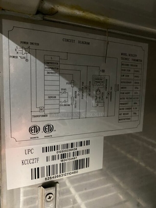 LATE MODEL! Kelvinator Commercial Single Door Lowboy/Worktop Freezer! All Stainless Steel! On Casters! Model: KCUC27F SN: 6264266312110460 115V 1 Phase! Working When Removed! - Image 6 of 8