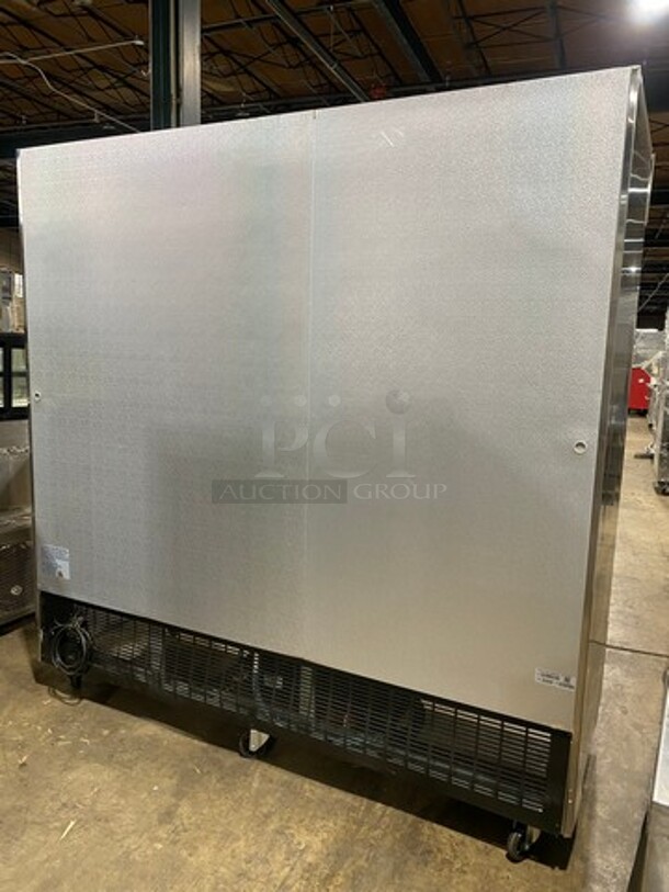 NEW LATE MODEL! Scratch- N- Dent Omcan Commercial 3 Door Reach In Cooler Merchandiser! With View Through Doors! Stainless Steel Body! Model: CFD3RRGHC 115V 1 Phase! On Casters! - Image 3 of 10
