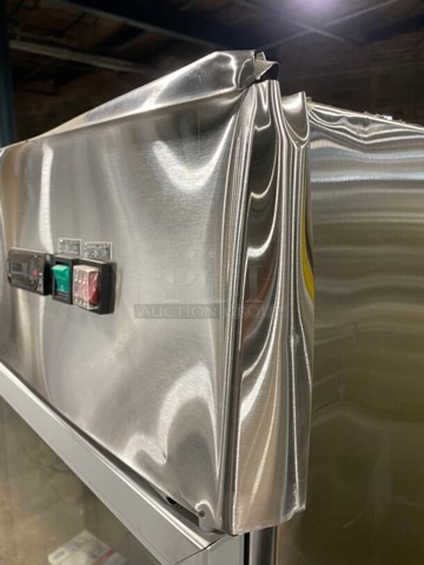 NEW LATE MODEL! Scratch- N- Dent Omcan Commercial 3 Door Reach In Cooler Merchandiser! With View Through Doors! Stainless Steel Body! Model: CFD3RRGHC 115V 1 Phase! On Casters! - Image 5 of 10