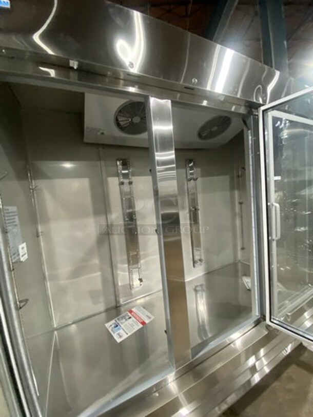 NEW LATE MODEL! Scratch- N- Dent Omcan Commercial 3 Door Reach In Cooler Merchandiser! With View Through Doors! Stainless Steel Body! Model: CFD3RRGHC 115V 1 Phase! On Casters! - Image 7 of 10