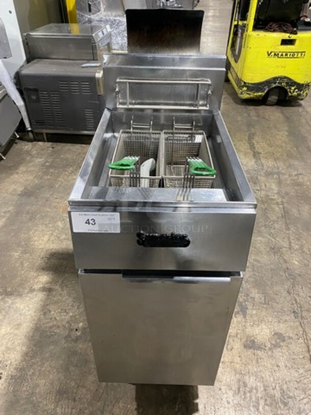 Frymaster Commercial Natural Gas Powered Deep Fat Fryer! All Stainless Steel! On Legs! WORKING WHEN REMOVED! Model: GF14SD SN: 0704FM0279 - Image 1 of 9