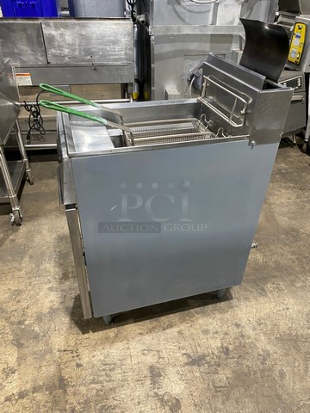 Frymaster Commercial Natural Gas Powered Deep Fat Fryer! All Stainless Steel! On Legs! WORKING WHEN REMOVED! Model: GF14SD SN: 0704FM0279 - Image 2 of 9