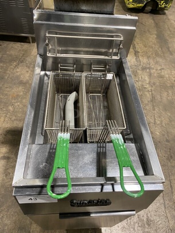 Frymaster Commercial Natural Gas Powered Deep Fat Fryer! All Stainless Steel! On Legs! WORKING WHEN REMOVED! Model: GF14SD SN: 0704FM0279 - Image 5 of 9