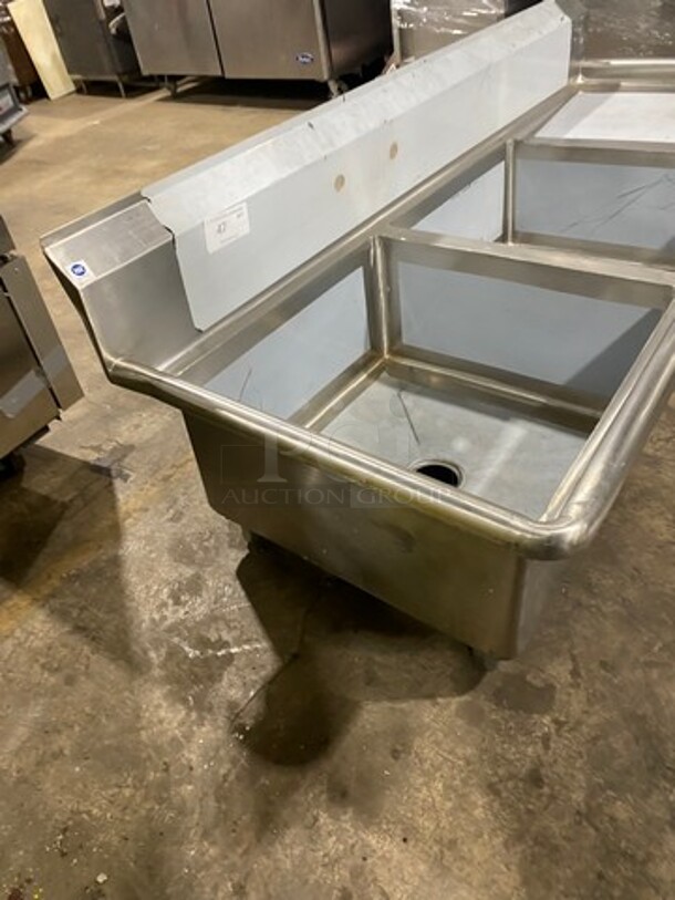 NEW! NEVER USED! Scratch-N-Dent! Solid Stainless Steel Commercial 2 Compartment Dish Washing Sink! With Single Side Drain Board! With Back Splash! - Image 2 of 9