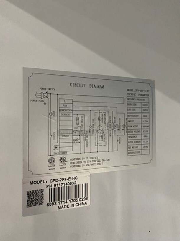 Industry Commercial 2 Door Freezer! With Poly Coated Racks! All Stainless Steel! On Casters! Model: CFD2FFEHC SN: 6093171417050208 115V - Image 8 of 9