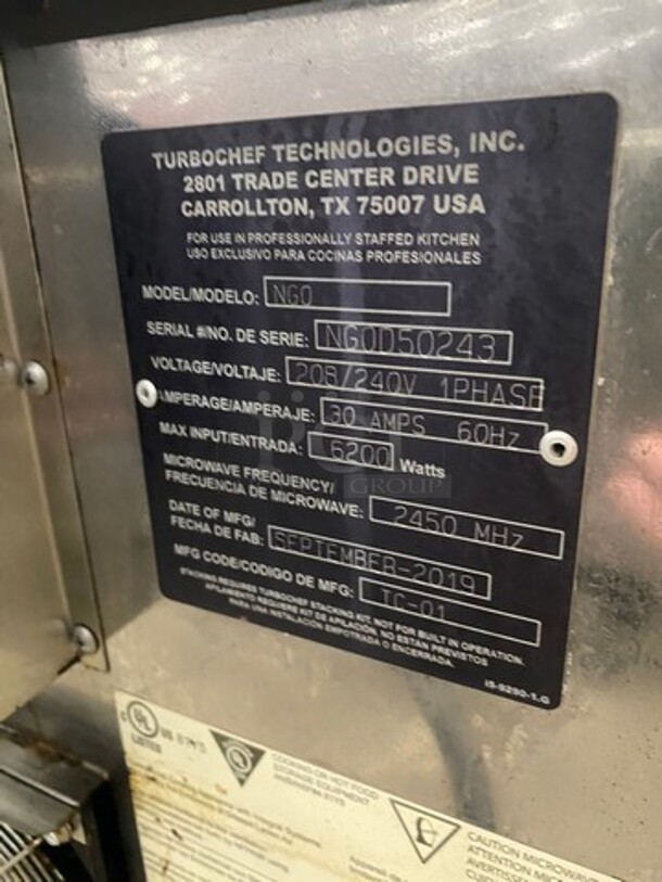 LATE MODEL! 2019 Turbo Chef Commercial Countertop Rapid Cook Oven! On Small Legs! Model: NGO SN: NGOD50243 208/240V 60HZ 1 Phase - Image 8 of 9