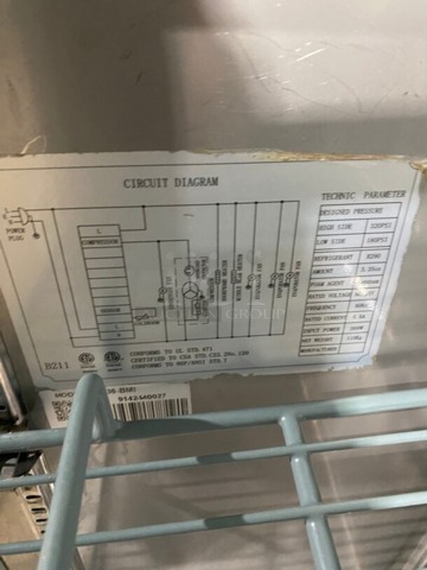 Universal Coolers Commercial Refrigerated Sandwich Prep Table! With 2 Door Storage Space Underneath! With Poly Coated Rack! All Stainless Steel! On Casters! - Image 8 of 9
