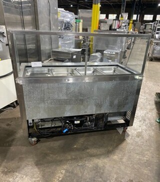Leader Commercial Refrigerated Food Serving Station Counter/ Cold Pan! With Sneeze Guard! Stainless Steel Body! On Casters!