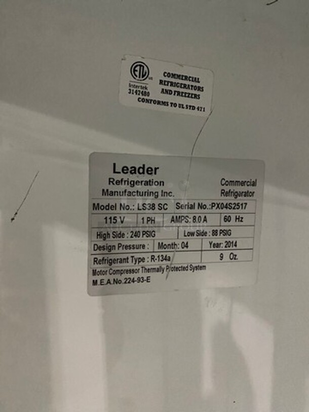 Leader Commercial 2 Door Reach In Cooler Merchandiser! With View Through Doors! Model: LS38SC SN: PX04S2517 115V 60HZ 1 Phase - Image 7 of 8