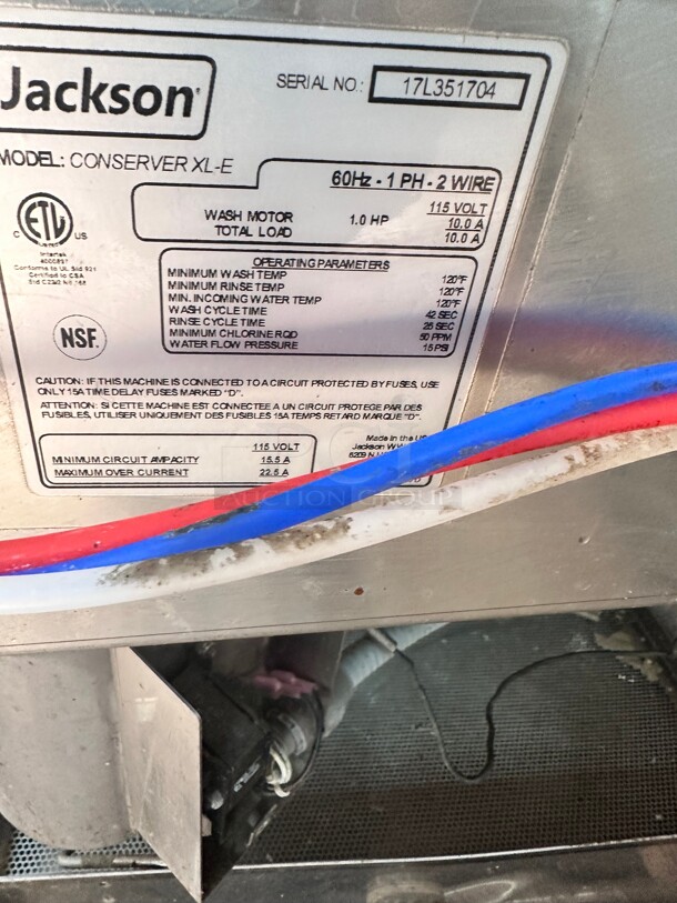 Late Model Jackson Conserver XL-E Commercial Dishwasher Working 115 Volt  - Image 6 of 8