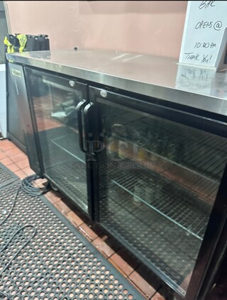 Late Model Supera True 60 inch Bar Refrigerator - 2 Swinging Glass Doors, Black, 115v Working