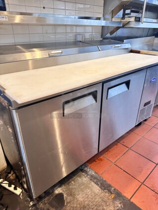 Late Model Atosa MPF8202GR 67 inch Double Section Refrigerated Pizza Prep Table 115 Volt Working