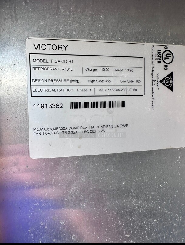 New Victory Refrigeration FS-2D-S1-HC 52 1/8" Two Section Reach In Freezer - (2) Solid Doors, 115v Working - Image 8 of 10