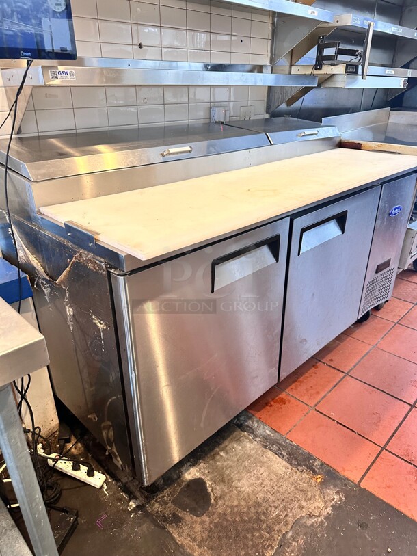 Late Model Atosa MPF8202GR 67 inch Double Section Refrigerated Pizza Prep Table 115 Volt Working - Image 6 of 8