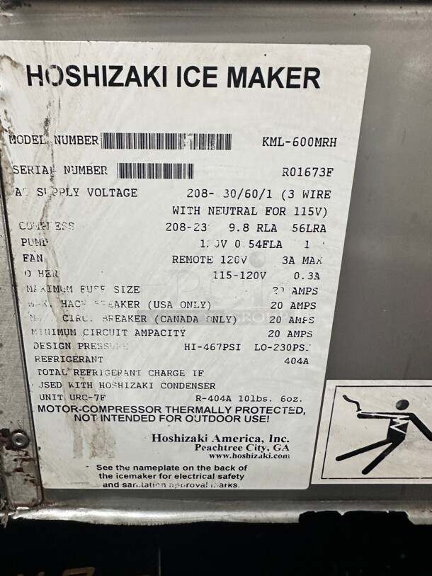 Late Model Hoshizaki KM-660MRH 30 Crescent Cube Ice Machine Head - 646 lb/24 hr, Remote Cooled, 115v  - Image 4 of 6