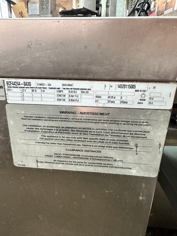 New Sandex Beverage Air BCF44/24-4 Blast Flash Chiller/Freezer Reach-In Unit, 4 Pan Capacity 220 Volt 1 Phase Working Made In Italy - Image 9 of 10