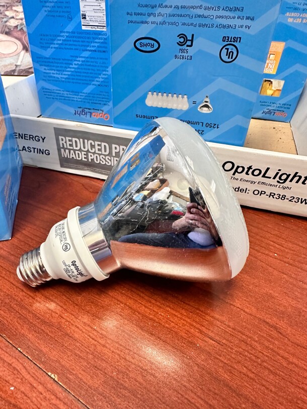 New BRAND NEW OPTOLIGHT CFL Bulbs 23W = 100W equivalent Model# OP-R38-23W 120V Working - Image 8 of 8
