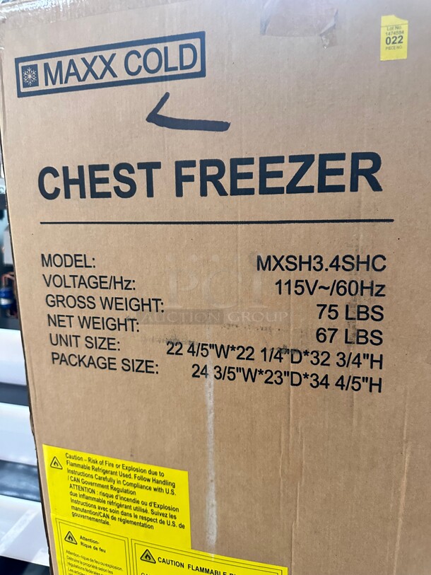 New In Sealed Box MaxxCold MXSH3.4SHC Maxx Cold Chest Freezer 3.4 Cu. Ft. 11.2°F To -1°F Temperature Range 115 Volt  - Image 7 of 7