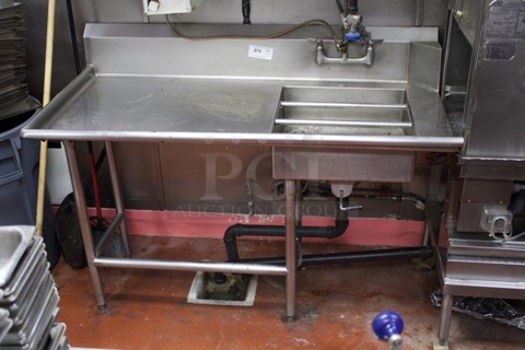Stainless Steel Left Side Soil Table With Faucet, Pre-Rinse Unit, Removable Rail For Sliding Racks.