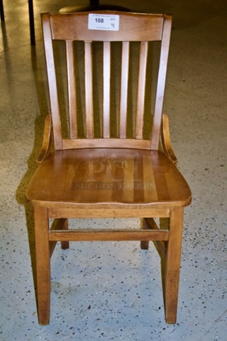 SOLID CRAFTSMANSHIP! Set Of 4 Wooden Ladder Back Chairs. 
18x13x35
some chairs are darker than others. 