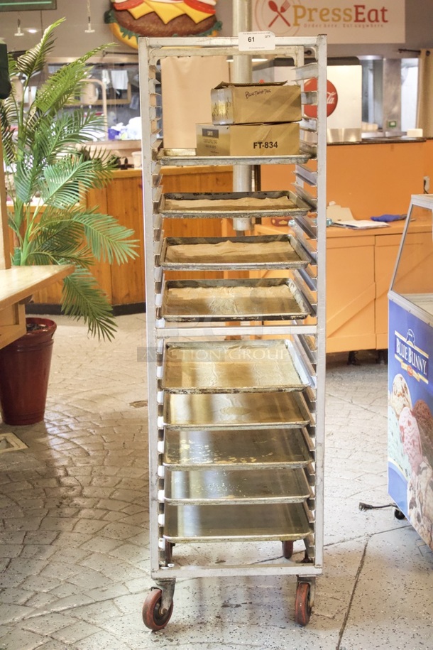 Rolling Sheet / Bun Pan Rack With 9 Sheet Pans, (1) Box Clear LD Poly Bags and (1) Box Bag Twist Ties - Image 1 of 3