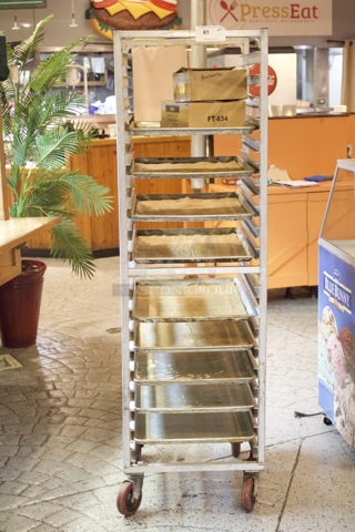 Rolling Sheet / Bun Pan Rack With 9 Sheet Pans, (1) Box Clear LD Poly Bags and (1) Box Bag Twist Ties