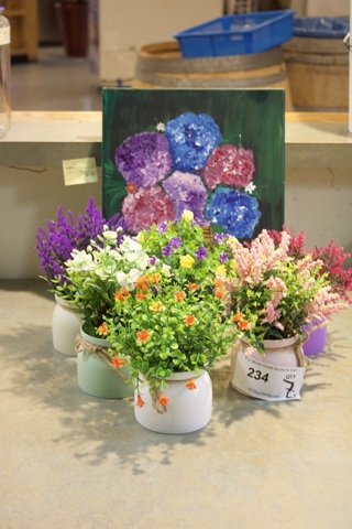 Water Color Painting and Artificial Potted Plants. 7x Your Bid