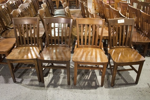 SOLID CRAFTSMANSHIP! Set Of 4 Wooden Ladder Back Chairs. 
18x13x35
some chairs are darker than others. 
