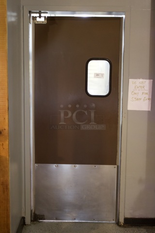 Swinging Kitchen Door With Window & Metal Kick Plate. 35 x 82-1/2