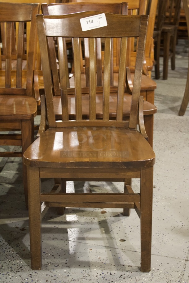 SOLID CRAFTSMANSHIP! Set Of 4 Wooden Ladder Back Chairs. 
18x13x35
some chairs are darker than others.  - Image 3 of 3